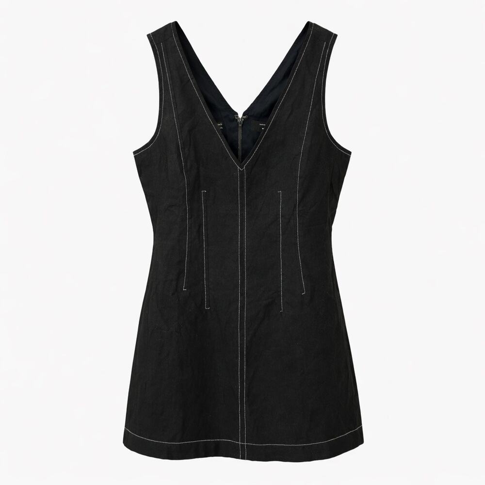 Banana Republic Linen Blend Black V- Neck Sheath Dress Above Knee Women’s 10